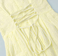 TINKOFF Summer Lemon Light Yellow Girly Low-Cut V-Neck Lace-Up Dress with Puff Sleeves Waist-Waist A-Line Dress