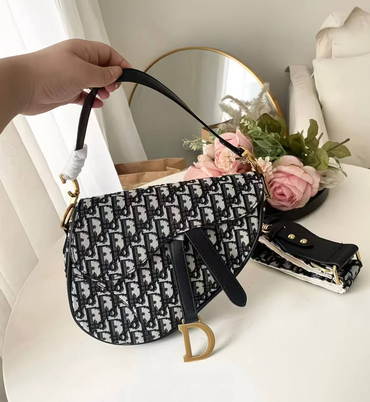 Luxury Dior Saddle Bag – Monogram Canvas with Adjustable Strap (All Colors)