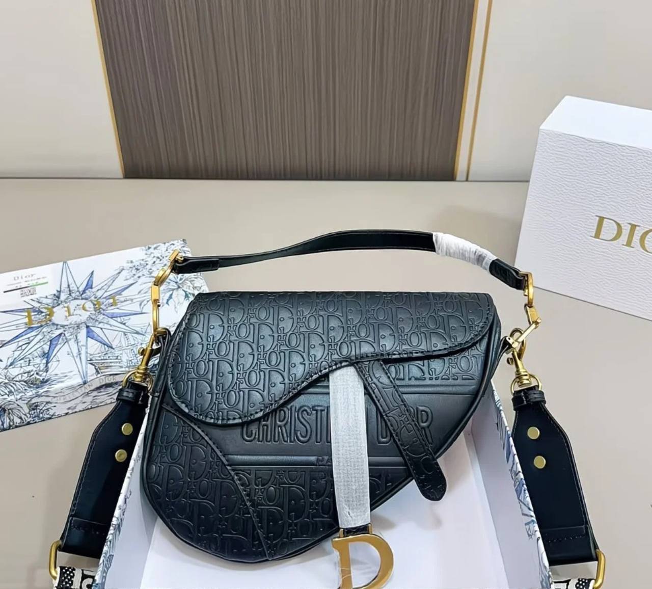 Luxury Dior Saddle Bag – Monogram Canvas with Adjustable Strap (All Colors)