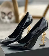 This shoe is a luxurious high heel from Saint Laurent (YSL)