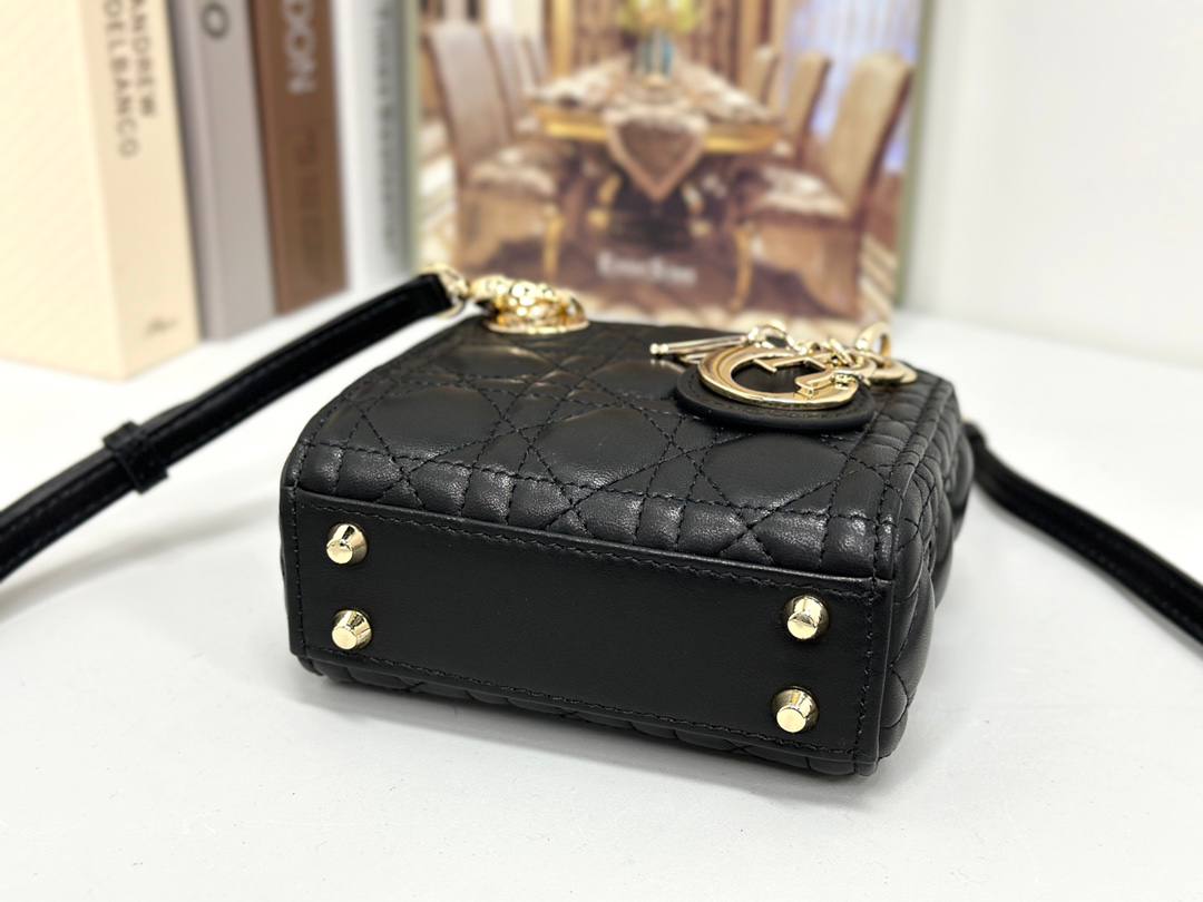 Dior mini handbag in Black-Gold lambskin.