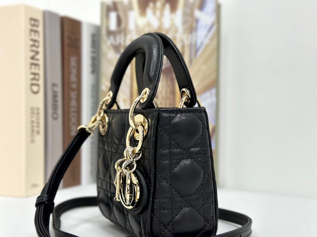 Dior mini handbag in Black-Gold lambskin.