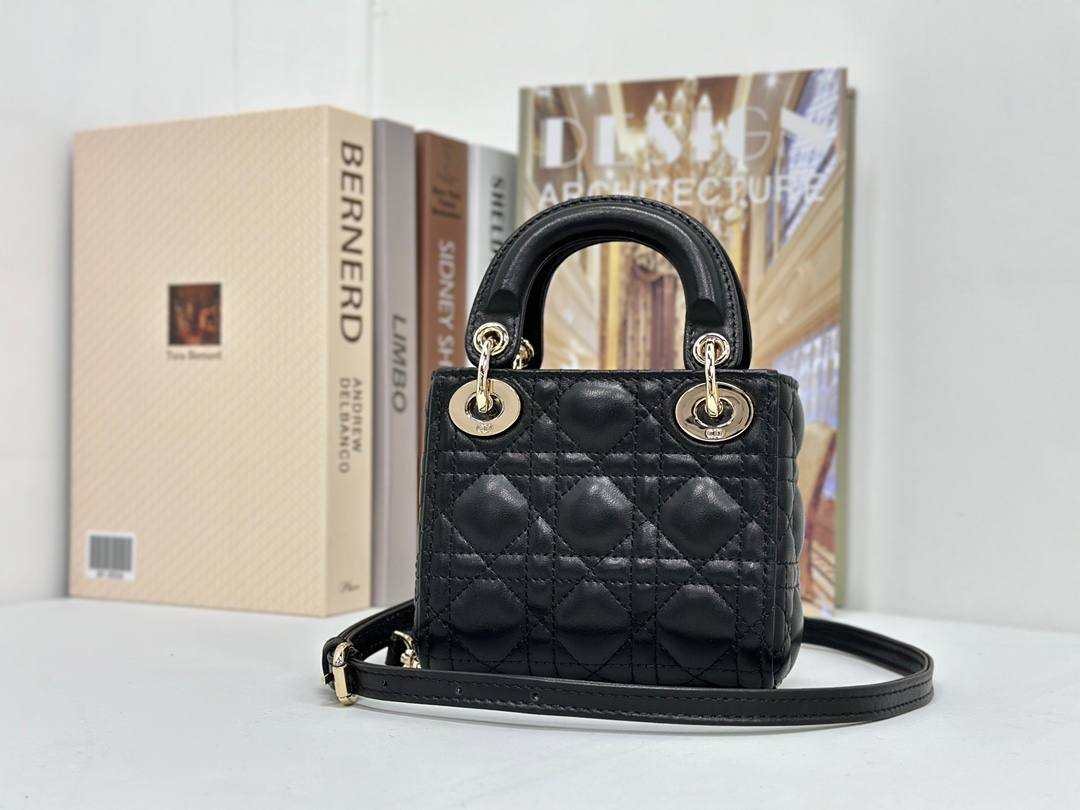Dior mini handbag in Black-Gold lambskin.