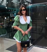 Floral dress with belt and fluffy skirt, in different colors