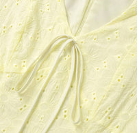 TINKOFF Summer Lemon Light Yellow Girly Low-Cut V-Neck Lace-Up Dress with Puff Sleeves Waist-Waist A-Line Dress