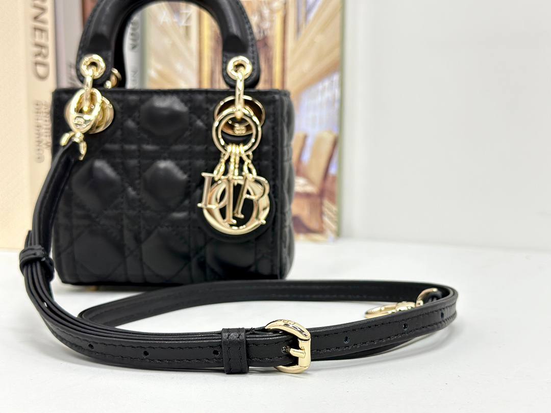 Dior mini handbag in Black-Gold lambskin.