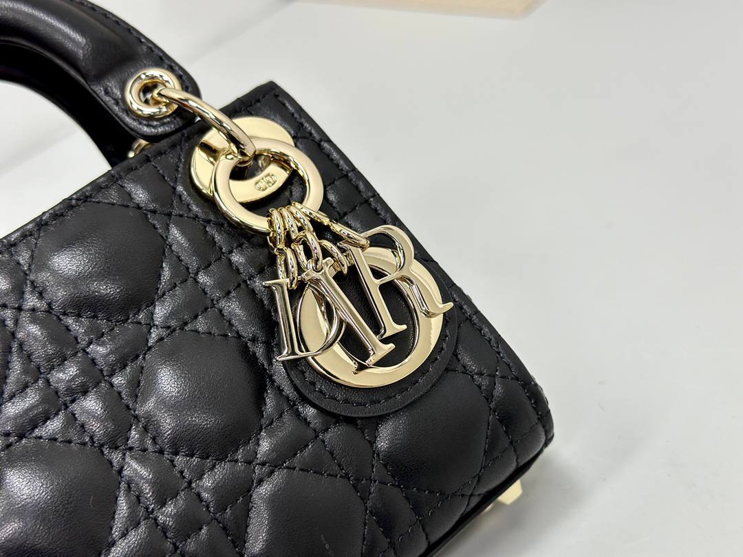 Dior mini handbag in Black-Gold lambskin.