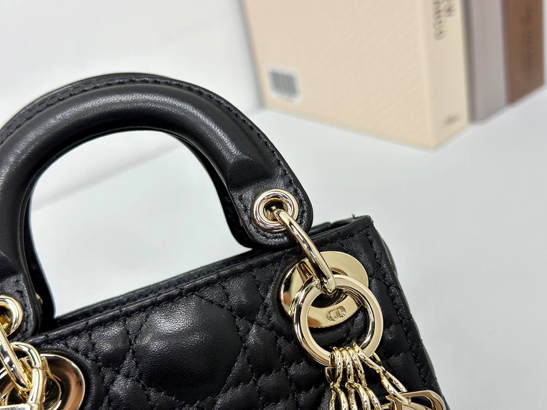Dior mini handbag in Black-Gold lambskin.