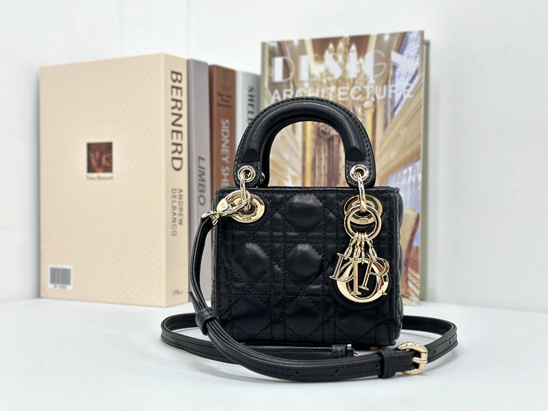 Dior mini handbag in Black-Gold lambskin.